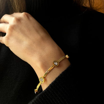 Geometric Link Bracelet with Crystal Accents